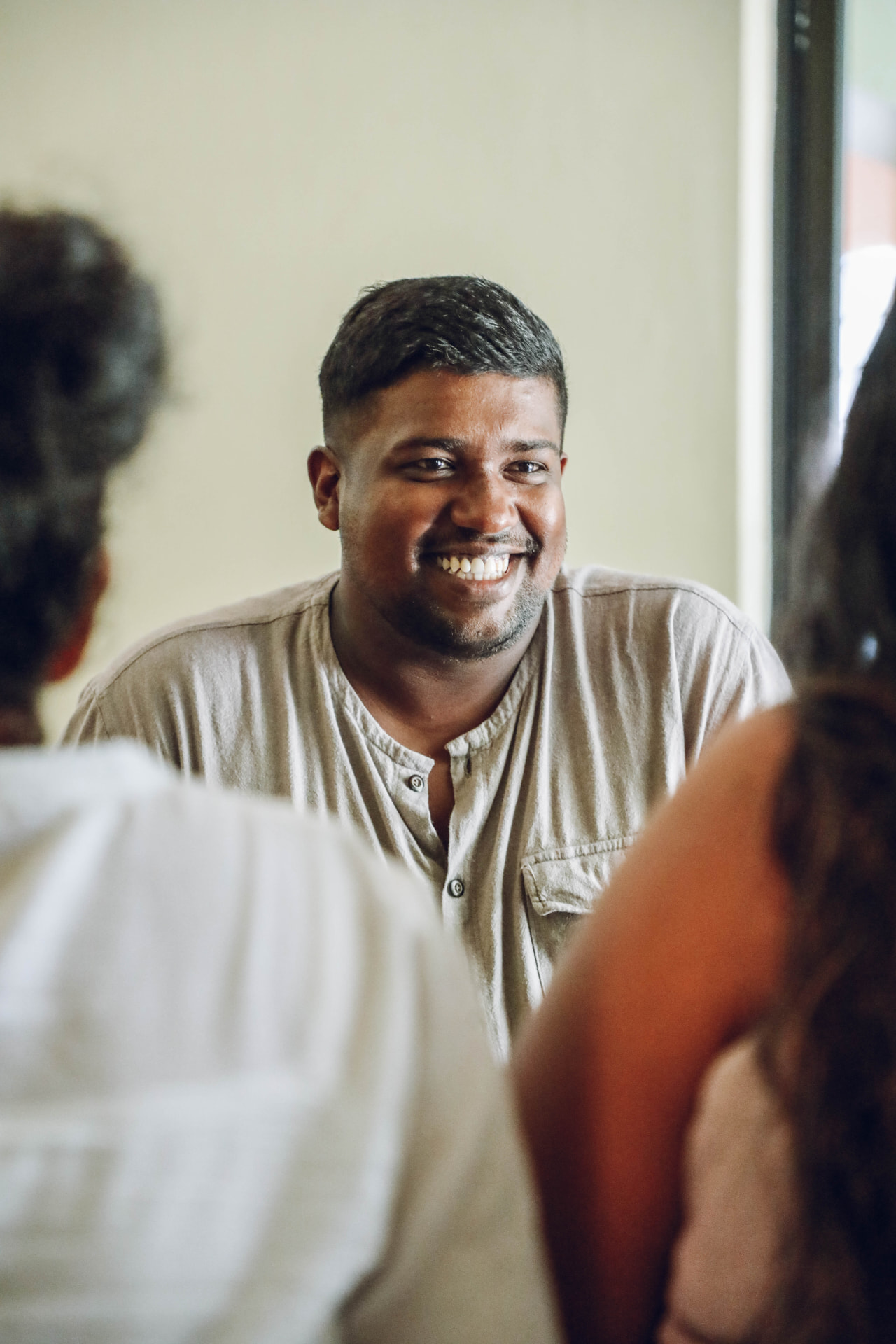 A participant in conversation during a session